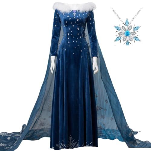 LUMIECLAT Snow queen cosplay costume adult Halloween dress up dress birthday fancy party (Blue, Medium)
