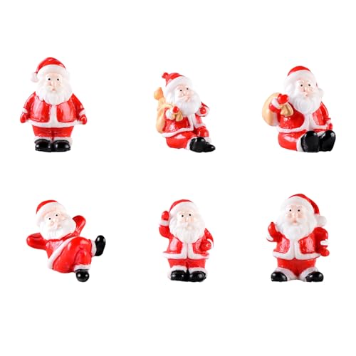 DWE Mini Christmas Ornaments, 6 Pcs Christmas Miniature Ornament Figurines Cute Resin Santa Claus Mini Christmas Decorations Micro Landscape Ornaments for Fairy Garden Desktop Home Party