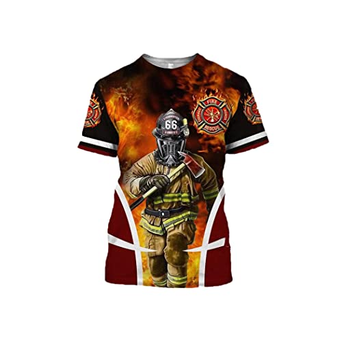 T-shirt d'été homme à manches courtes avec impression 3D Pompier T-35 en taille L