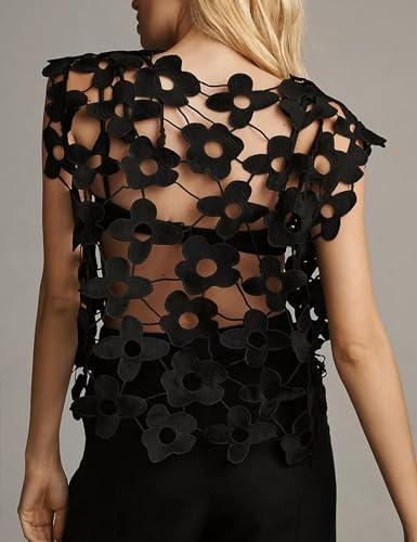 Yimoon Women's Hollow Out Floral Lace Vest Sleeveless Crewneck Cover Up Summer Going Out Tops2