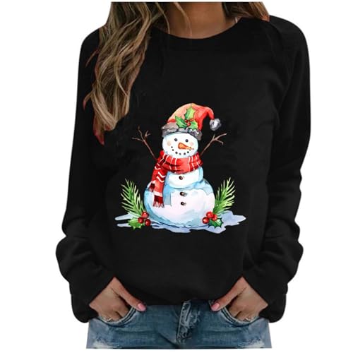 Image of TURWXGSO Womens Christmas Sweatshirt UK Cute Snowman Print Sweatshirt Women's Fashion Raglan Sleeve Jumper Round Neck Long Sleeve Pullover Xmas Tops Warm Winter Undershirts