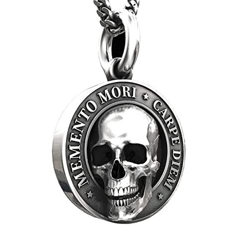 TAOZHIYAO Colgante de collar de calavera Memento Mori para hombre, collar de cabeza de calavera de plata con efecto 3D realista de Halloween, regalo de joyería Punk gótica Retro