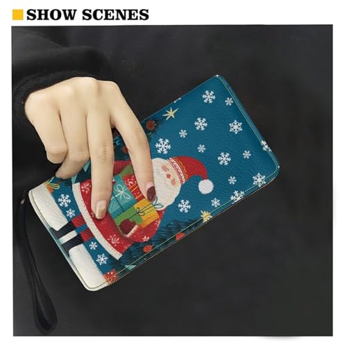 Image of Bulopur Santa Claus Wristlet Wallet for Women Christmas Slim Thin RFID Blocking Credit Card Wallets Long Bifold PU Leather Card Holder Organizer Clutch Billfold with Zipper Ladies Girls Gift
