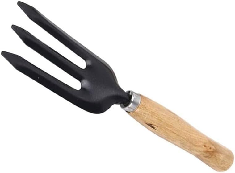 Hand Weeding Fork Tool with Wooden Handle – Heavy Duty Garden Fork for Soil Loosening, Weeding & Planting – Rust-Resistant Black Steel Fork