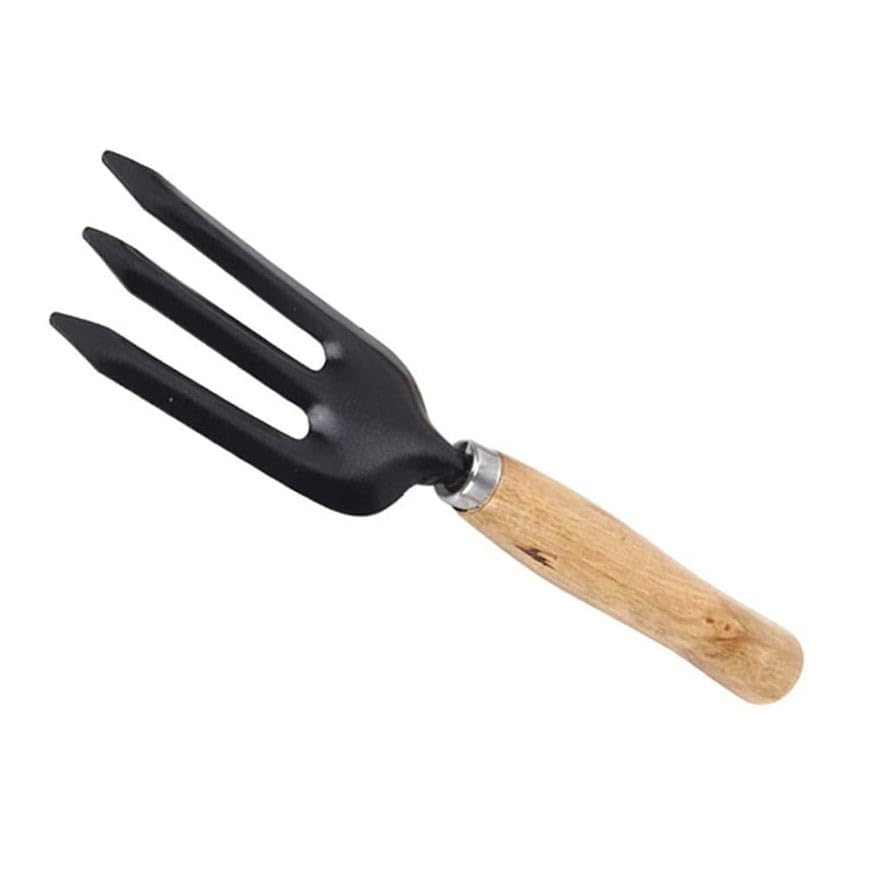 Hand Weeding Fork Tool with Wooden Handle – Heavy Duty Garden Fork for Soil Loosening, Weeding & Planting – Rust-Resistant Black Steel Fork