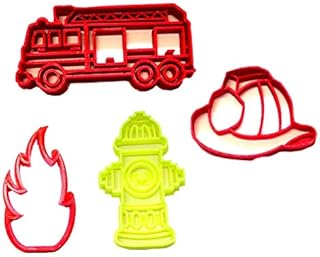 FIREFIGHTER FIREMAN DETAILED FIRE TRUCK HYDRANT HELMET SET OF 4 COOKIE CUTTERS MADE IN USA PR1397