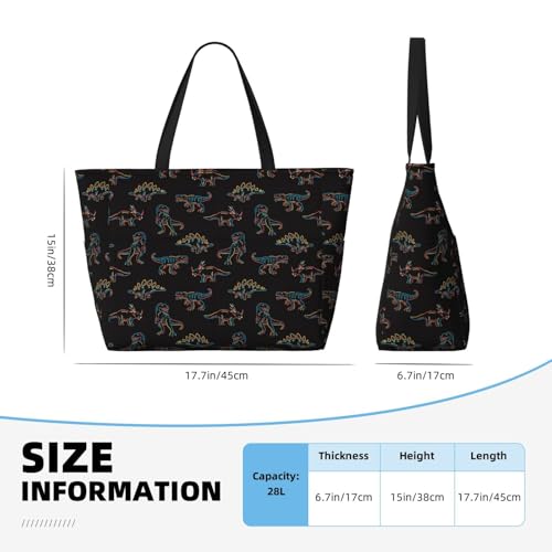 Neon Dinosaur Print Beach Pool Bags Tote For Women Ladies Large Gym Tote Carry On Bag For Weekender Travel Waterproof4