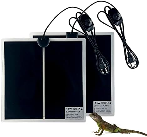 FIPASEN 爬行动物加热垫,2 件爬行动物加热垫,带温度调节,适用于爬行动物龟蛇蜥蜴壁虎寄居蟹两栖动物 - 可拆卸玻璃容器加热垫(14W,11x11 英寸)