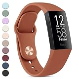 Vanjua Band Compatible with Fitbit Charge 4 Bands Women Men, Soft Silicone Waterproof Sport Replacement Wristbands Strap for Fitbit Charge 4 / Charge 3 Fitness Tracker Accessories (Small, Brown)
