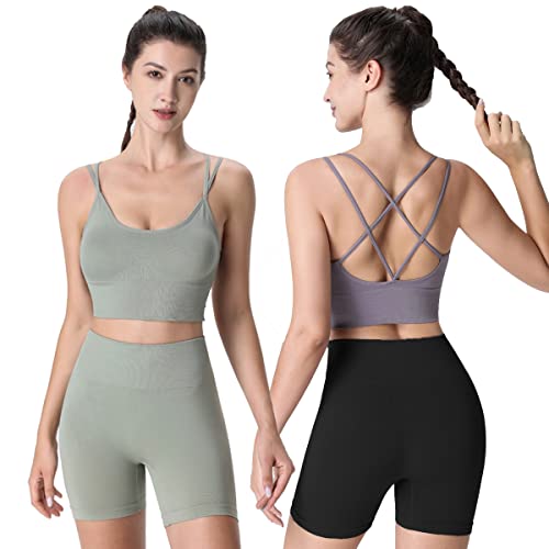 Image of High Support Sports Bras for Women,Criss Cross Strappy Back Seamless Padded