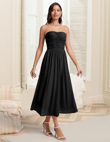 DRESSTELLS Women's Cocktail Dress, Strapless Tube Top Long Maxi Summer Formal Mesh Dresses 20254