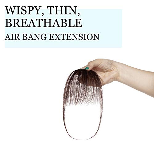 Hairro Clip In Bangs Real Hair Air Bangs Hair Piece 100% Human Hair Two Side Bangs With Temples Thin One Piece Hair Air Fringe Blonde Clip On Hair Bangs Hair Extensions For Women Girls #02 Dark Brown #TOP3