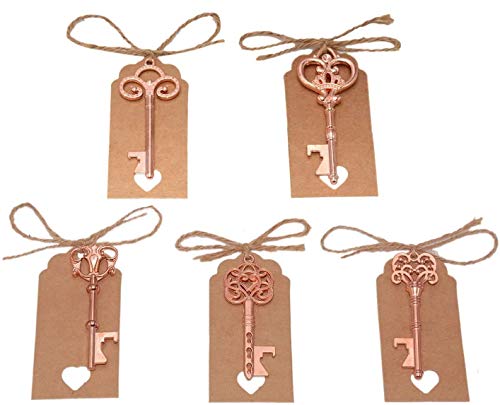 50Pcs Rose Gold Skeleton Key Beer Bottle Opener With 100 Pcs Blank Card And 98 Feet Hemp Rope For Wedding Party Favors (Mixed 5 Styles Rose Gold) #TOP3
