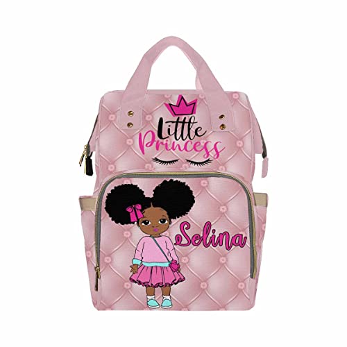 Personalized Backpack with Name, Custom Diaper Bag African American Baby Girl Fashion Schoolbag Pink Daycare Bag Mummy Nursing Baby Bags Shoulder Bag Casual Daypack Bag for Mom Girls Shopping School