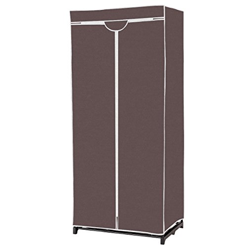 GOFLAME Clothes Closet Portable Freestanding Closet Shelf Storage Organizer Wardrobe with Hanging Rack, Waterproof,Non-Woven Fabric Cover (Coffee)