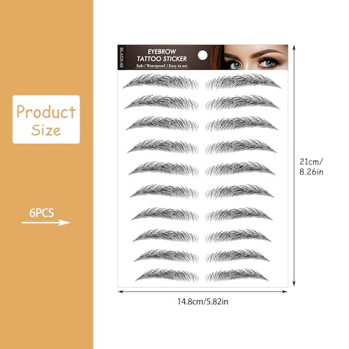 Rumyve6pcs 4D Hair-like Waterproof Natural Fake Eyebrow Stickers,Eyebrow Tattoo Stickers for Female Girls Beauty Beginners - Image 2