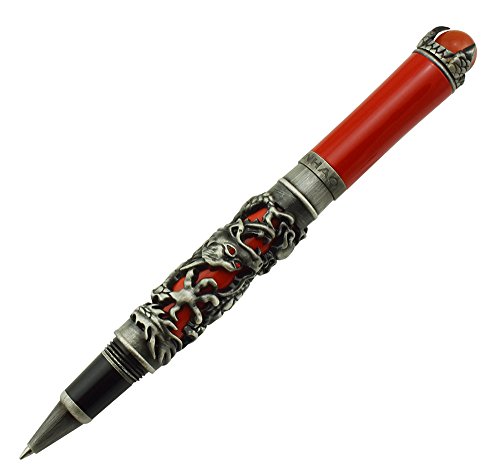 Jinhao Vintage Dragon Roller Ball Pen Red Gray For Journal Notebook, Travel Diary With Pen Pouch And Jewelry On Top Heavy Pen #TOP3