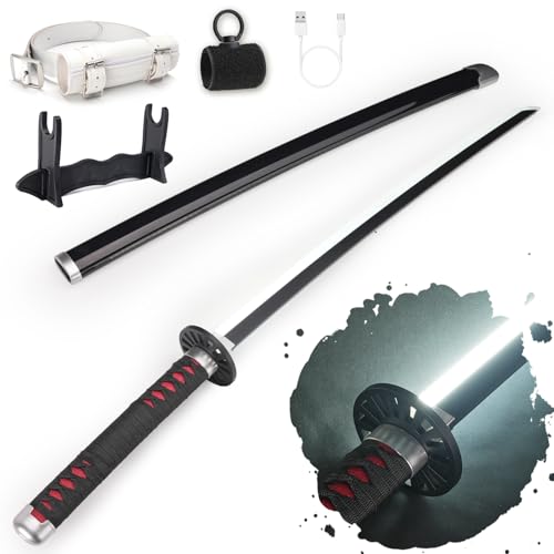 RENGENG Light Up Tanjiro Sword 40 Inches Rechargeable Plastic Anime Replica with Belt & Stand Original Texture Anime Sword