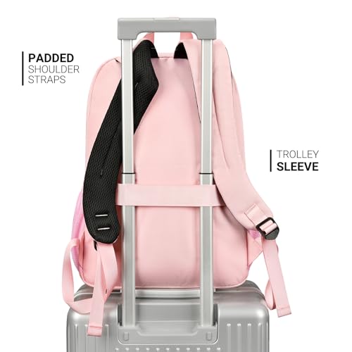 Image of ZORFIN 36L Backpack for College, and Travel: Water Resistant Bookbag with 8 Compartments - Pink