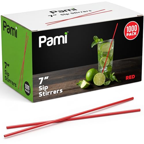 PAMI Disposable Plastic Coffee Stirrers 7 in,Red,Hot & Cold Drinks,1000-Pk