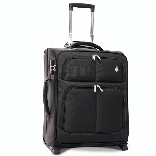 Aerolite 56x45x25 Trolley Koffer easyJet, British Airways, Jet2, Wizz Air Maximum Höchstbetrag 2 Rollen 60L Leichte Handgepäck Bordgepäck Kabinentrolley Reisekoffer Gepäck, 10 Jahre Garantie Schwarz