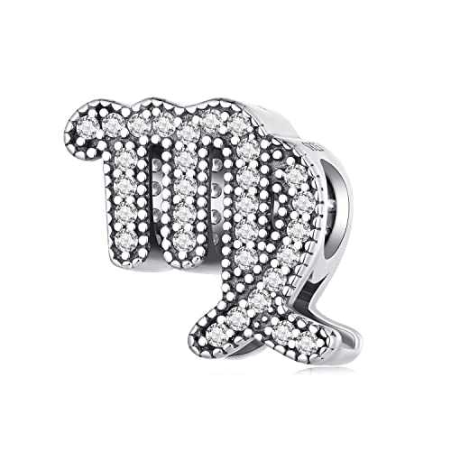 Abalorio de Virgo compatible con pulseras Pandora, plata de ley 925 con 12 constelaciones, Zirconia cúbica, Circonita cúbica