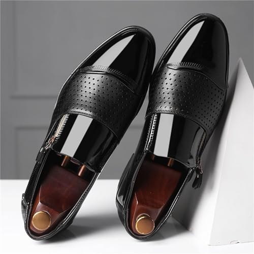 Men's Breathable Zipper Penny Loafers Slip On Driving Boat Business Casual Oxford Patent Leather Dress Shoes3