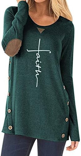 ZILINWomen's Faux Suede Elbow Patch T-Shirt Long Sleeve Letter Print Color Block Tunic Tops