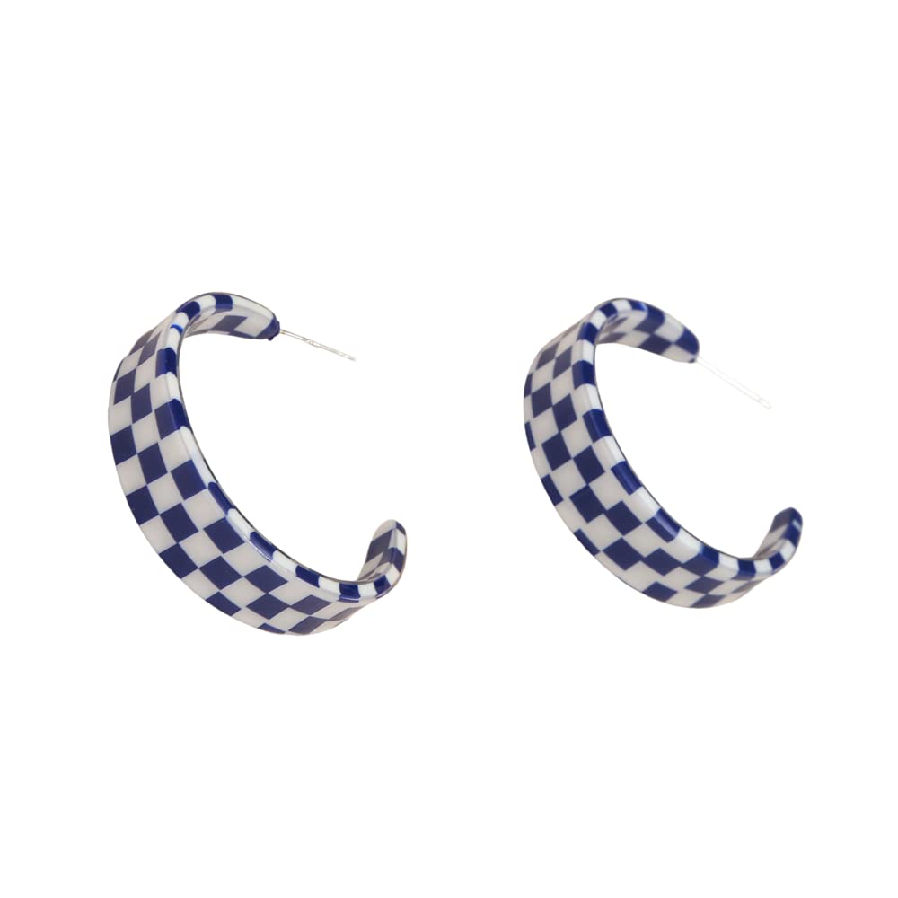 C Shaped Minimalist 80s Acrylic Drop Earrings Checkerboard Y2k Lightweight Hoop Earrings for Women Jewelry Gift