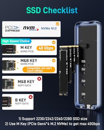 Enhanced USB4 M.2 NVMe PCIe SSD Enclosure - 40Gbps Ultra-Fast Transfer, Tool-Free Setup, Dual-Sided Cooling, Thunderbolt 4/3 & USB4/3.2 Compatible, Fits M1/M2 M3/M4, Supports 2230/2242/2260/2280 SSD - Image 7