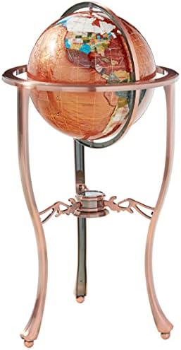 Unique Art 36-Inch by 13-Inch Floor Standing Amberlite Gemstone World Globe with Copper Tripod Stand