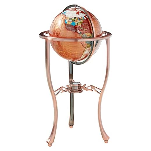 Unique Art 36-Inch by 13-Inch Floor Standing Amberlite Gemstone World Globe with Copper Tripod Stand