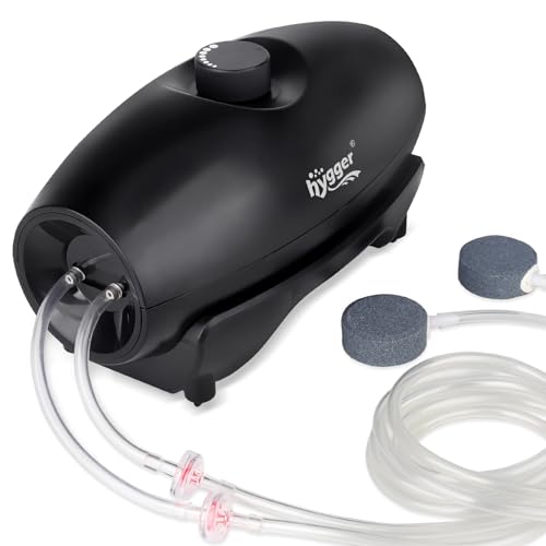 hygger Aquarium Luftpumpe,530L/H Aquarium Air Pump Set mit 2 Luftauslässen,5W Regelbar Aquarium Luftpumpe Fish Tank Air Pump mit Luftschlauch,Ausströmerstein und Rückschlagventil