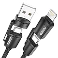 RAVIAD Multi Cavo di Ricarica [2M] 4 in 1 Multiplo Cavetto 60W PD con USB C/A a Lightning, USB C/A a Tipo C interfaccia Cavo USB di Ricarica per Google Pixel, Galaxy S24/S23, iPhone 16/15, Honor-Nero