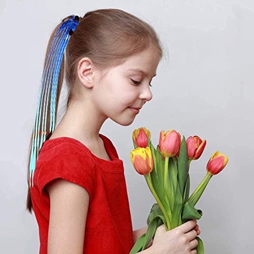 Foto von Bunte Haarsträhnen Kinder, Kinder Haarverlängerungen Geflochtenes Haargummiband, Farbverlauf Mädchen Haarteil Band mit elastischem Seilband für Kinder und Frauen - 8 Stk (A)