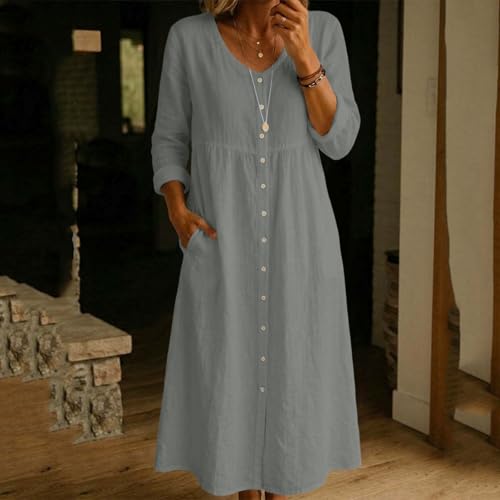 Robe longue en lin et coton d'été chic et ample avec poches