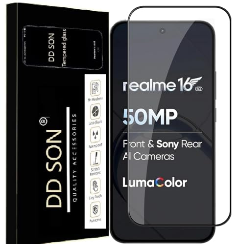Image of DD SON Premium HD+ Tempered Glass Screen Protector Guard Compatible For Realme 16 5G (6.57 Inch, Pack of 1) Edge to Edge Coverage With Easy installation kit for Smartphone