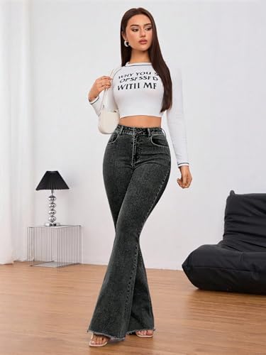 Image of KOTTY Women's Bootcut Flare Jeans with Slim Fit Thigh and Wide Hem Design