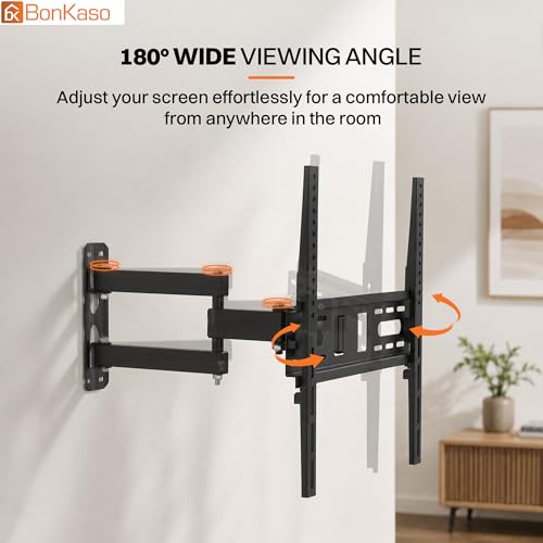 Image of BonKaso Heavy Duty Full Motion TV Wall Mount Bracket for 20 to 55 Inch LED /LCD /OLED TVs | Dual Arm Articulating, Swivel & Tilt Adjustable TV Wall Stand | Supports Up to 35kg | Black | Pack of 1