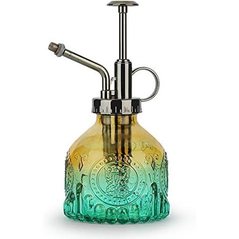 T4U Plant Mister, 200ML Plant Mister Spray Bottle, Glass Mist Spray with Pump, Vintage Garden Plant Gifts, Indoor Plant Mister Sprayer for House Plant, Small Watering Can for Indoor - Yellow Green Cover