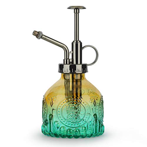 T4U szklana butelka z rozpylaczem mała, 200 ml konewka dekoracyjna retro relief z pompką, vintage kwiaty wiosne...