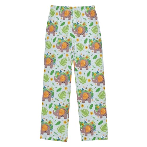 Elephant Flowers Palm Leaf Boys Long Pants Soft Trousers Elastic Waist Kids Lounge Bottoms with Pockets S-XL