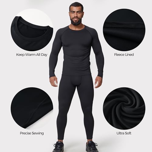 JOYWEST 4 Pack Men Fleece Lined Thermal Shirt Long Sleeve Compression Base Layer Thermal Tops Fleece Lined T-Shirt for Sport3