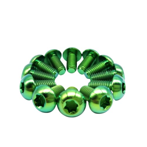 Image of RISON Titanium Bolts M5x10mm Titanium Button Torx Head Bolt Screw M5 Bolts Bicycle Disc Brake Universal Star Green Round Head Ti Bolt for MTB and Bicycle Motorcycle Pack of 6