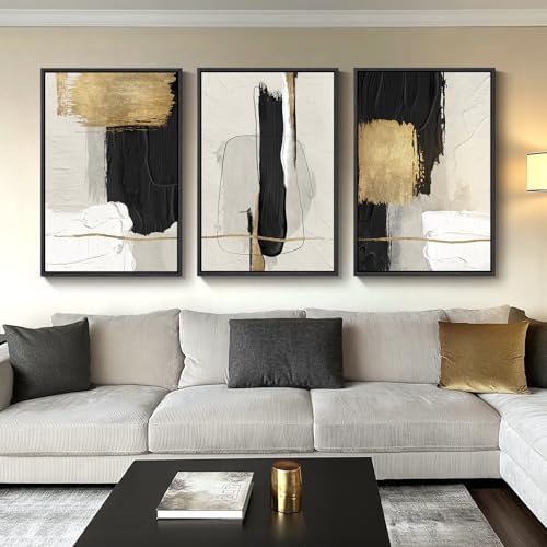 Large Framed Black and White Abstract Wall Art for Living Room, 3...