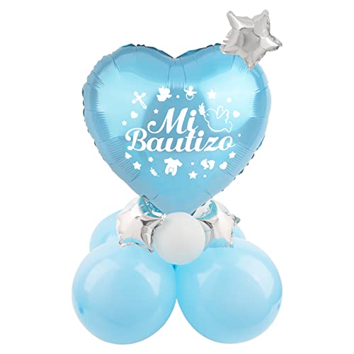 16pcs Globos de Bautizo Decoración de Mesa Mi Bautizo Azul Globos de Aluminio Decorativos Globos Látex Adorno Español para Fiesta de Bautizo Bautismo Niños