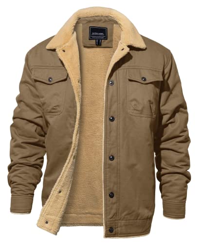 EKLENTSON Herren Winterjacke Militär Cargo Jacke Winter Fleecejacke Warme Freizeitjacke Winddichte Cargojacke mit Innentaschen, Khaki M