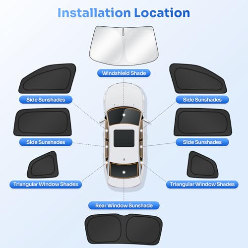 Image of Canvcle Window Shades for 2018-2025 2026 Volkswagen VW Atlas Accessories Windshield Sun Shade Side Rear Window Cover Sunshade Sun Shield Privacy Protection for Camping Keep Vehicle Cool Black 8PCS