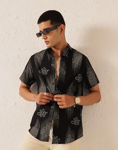 Image of Majestic Man Men's Slim Fit Pure Cotton Printed Casual Shirt - Short Sleeve | Premium Breathable Fabric | Modern Geometric Design