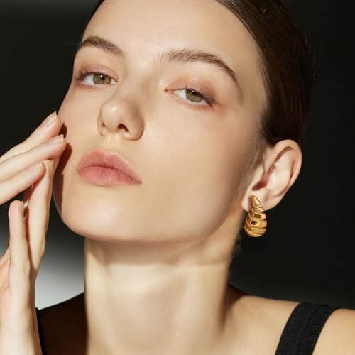 Gold Earrings for Women 14K Gold Hoop Earrings for Women Chunky Studs Teardrop Earring for Womens Studs Dangle Drop Vintage Charm and Modern Chic Chunky Teardrop Dangle Drop Stud Earring for Womens 30mm3